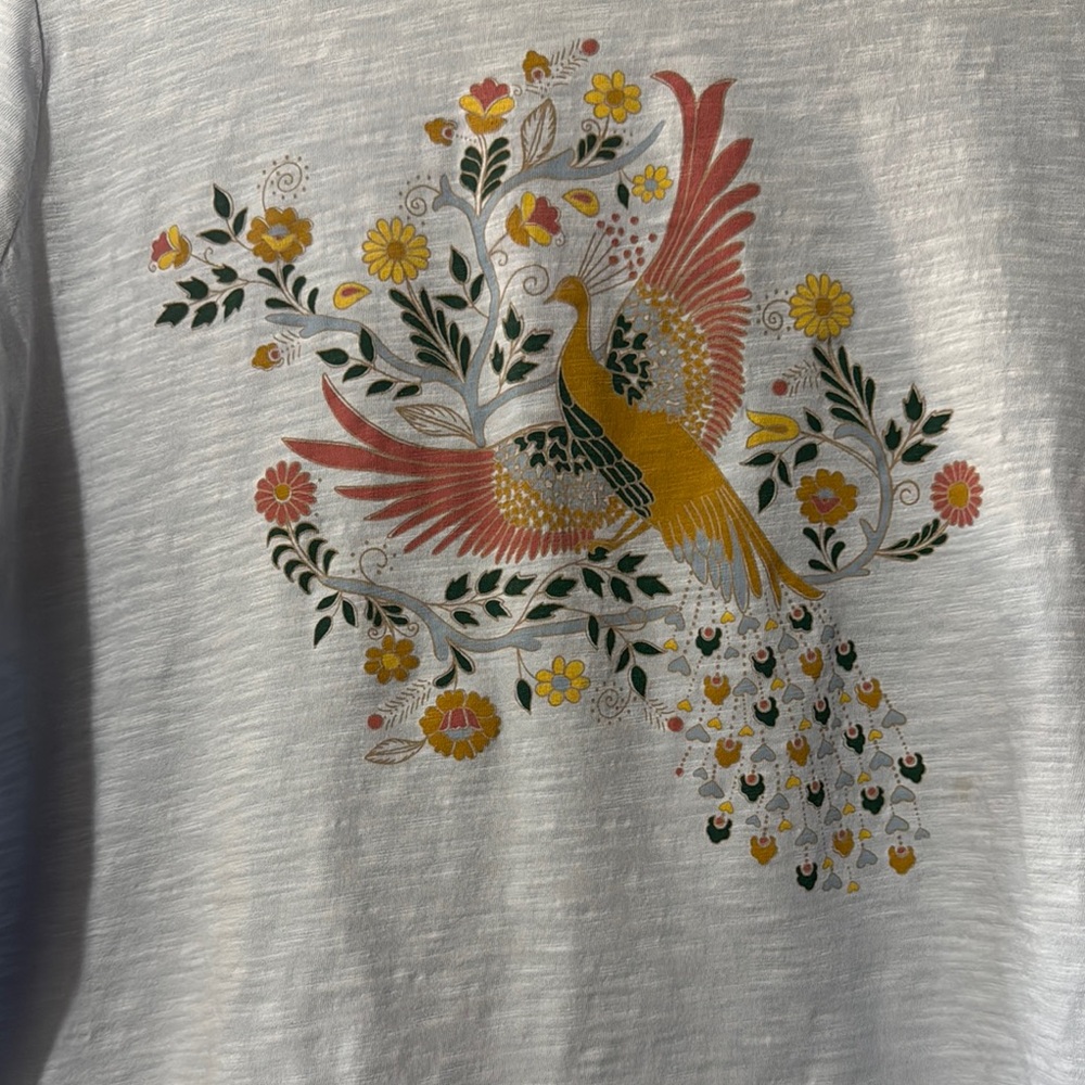 Boden Light Blue T-Shirt with Bird and Floral Design - Picture 2 of 5